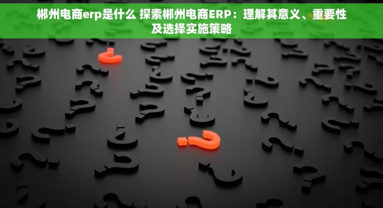 郴州电商erp是什么 探索郴州电商ERP：理解其意义、重要性及选择实施策略