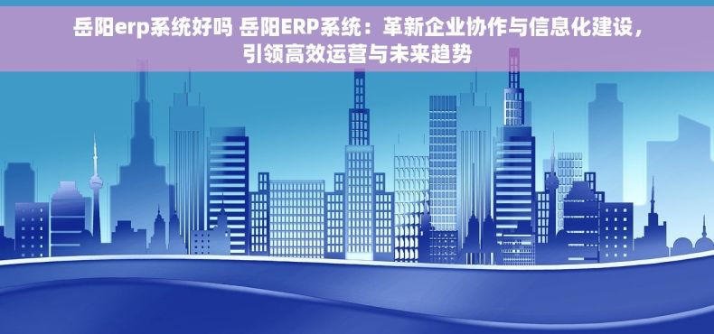 岳阳erp系统好吗 岳阳ERP系统：革新企业协作与信息化建设，引领高效运营与未来趋势