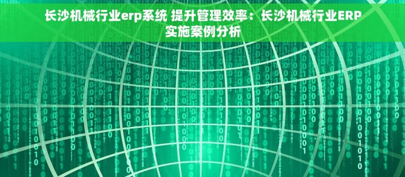 长沙机械行业erp系统 提升管理效率：长沙机械行业ERP实施案例分析