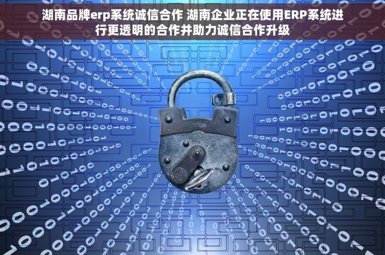 湖南品牌erp系统诚信合作 湖南企业正在使用ERP系统进行更透明的合作并助力诚信合作升级