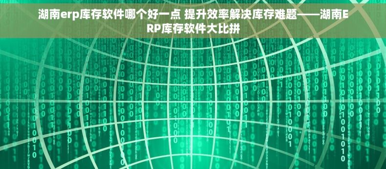 湖南erp库存软件哪个好一点 提升效率解决库存难题——湖南ERP库存软件大比拼