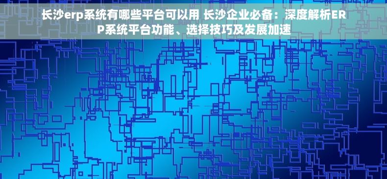 长沙erp系统有哪些平台可以用 长沙企业必备：深度解析ERP系统平台功能、选择技巧及发展加速