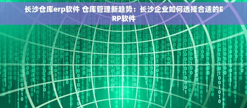 长沙仓库erp软件 仓库管理新趋势：长沙企业如何选择合适的ERP软件