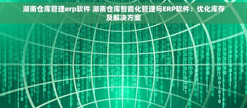 湖南仓库管理erp软件 湖南仓库智能化管理与ERP软件：优化库存及解决方案