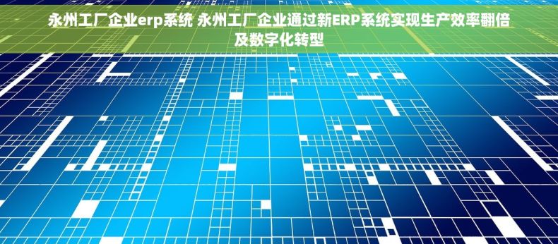 永州工厂企业erp系统 永州工厂企业通过新ERP系统实现生产效率翻倍及数字化转型