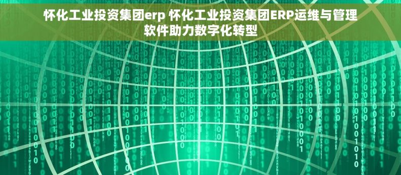 怀化工业投资集团erp 怀化工业投资集团ERP运维与管理软件助力数字化转型