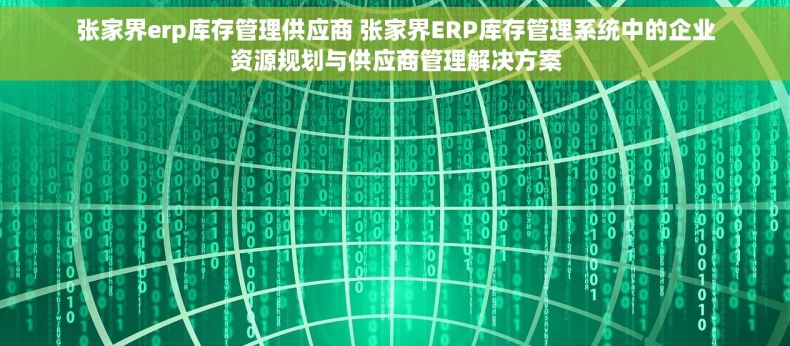 张家界erp库存管理供应商 张家界ERP库存管理系统中的企业资源规划与供应商管理解决方案
