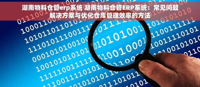 湖南物料仓管erp系统 湖南物料仓管ERP系统：常见问题解决方案与优化仓库管理效率的方法