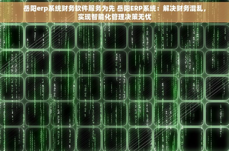 岳阳erp系统财务软件服务为先 岳阳ERP系统：解决财务混乱，实现智能化管理决策无忧