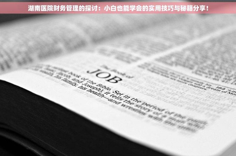 湖南医院财务管理的探讨：小白也能学会的实用技巧与秘籍分享！