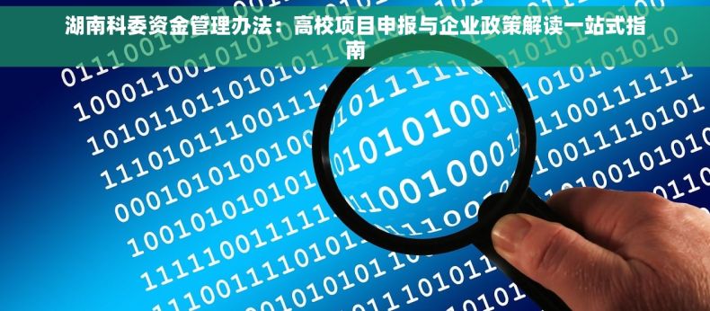 湖南科委资金管理办法：高校项目申报与企业政策解读一站式指南