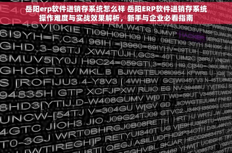 岳阳erp软件进销存系统怎么样 岳阳ERP软件进销存系统操作难度与实战效果解析，新手与企业必看指南