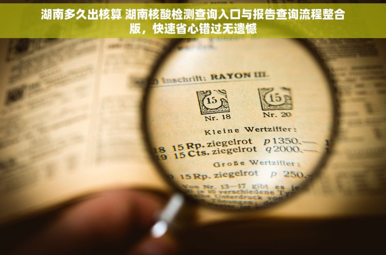 湖南多久出核算 湖南核酸检测查询入口与报告查询流程整合版，快速省心错过无遗憾