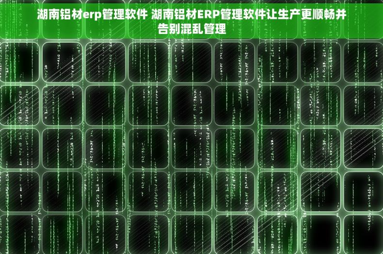 湖南铝材erp管理软件 湖南铝材ERP管理软件让生产更顺畅并告别混乱管理