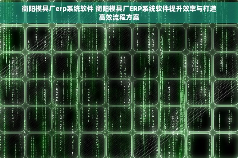 衡阳模具厂erp系统软件 衡阳模具厂ERP系统软件提升效率与打造高效流程方案